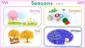 季節(春・夏・秋・冬)の無料英語プリント一覧表(読み方付き)