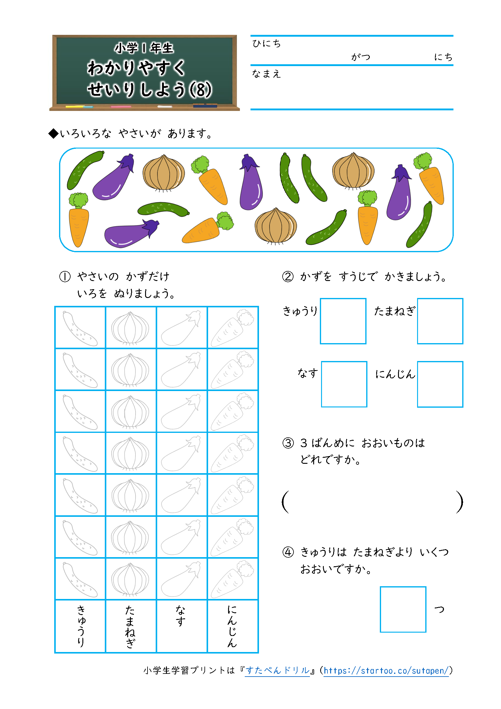 小1算数「わかりやすく せいりしよう」の学習プリント｜無料  