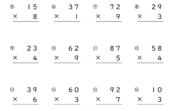 かけ算の筆算（2けた×1けた＝3けた）