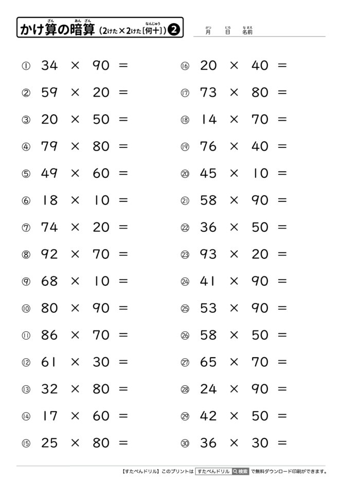 かけ算の暗算（2桁×2桁）