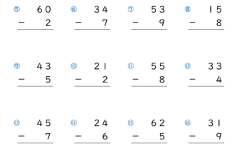 ひっ算の引き算 2桁－1桁の繰り下がりあり｜無料学習プリント