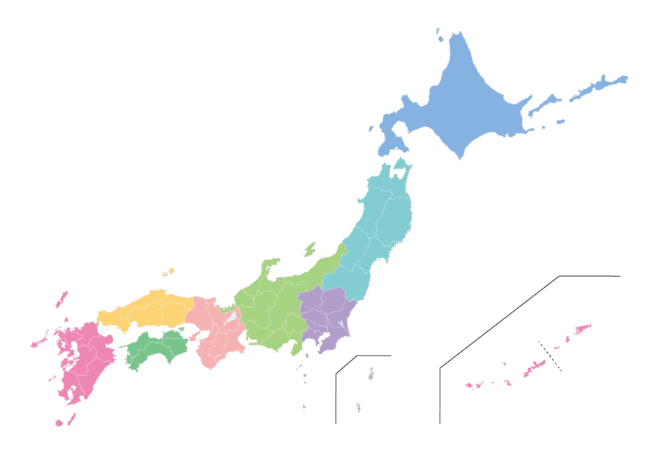 都道府県名なし(地方色分け)