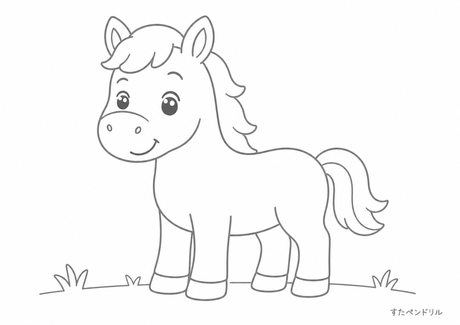 かわいいうまの塗り絵（無料ぬりえ・PDF印刷）