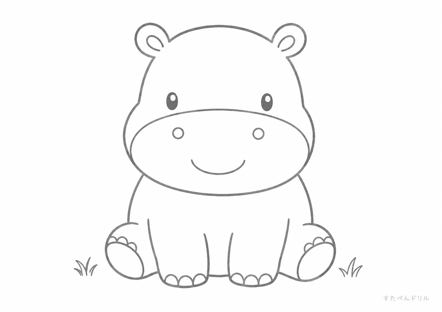 すわるカバのぬりえプリント
