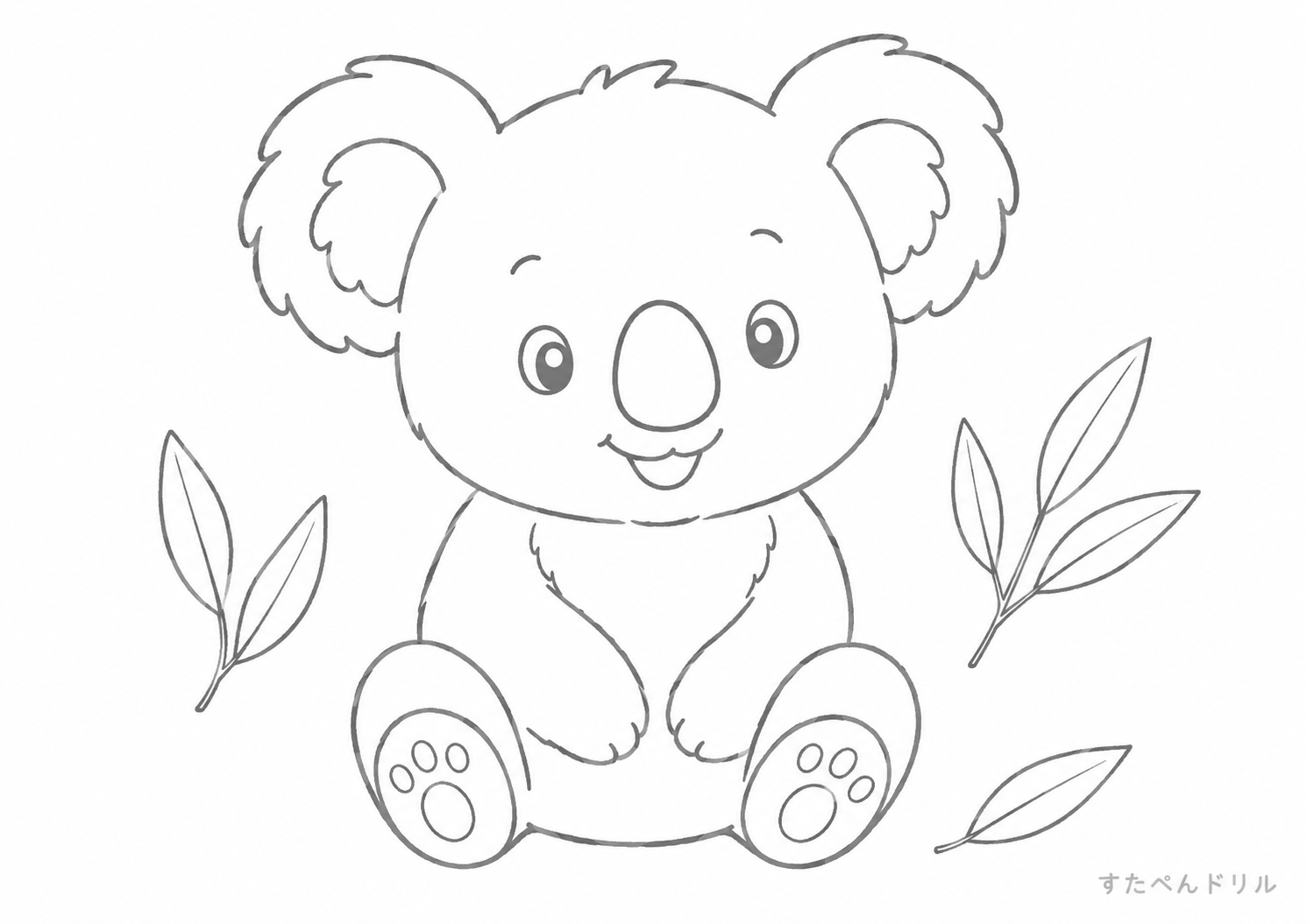 ユーカリの葉とコアラのぬりえ 無料プリント A4 PDF