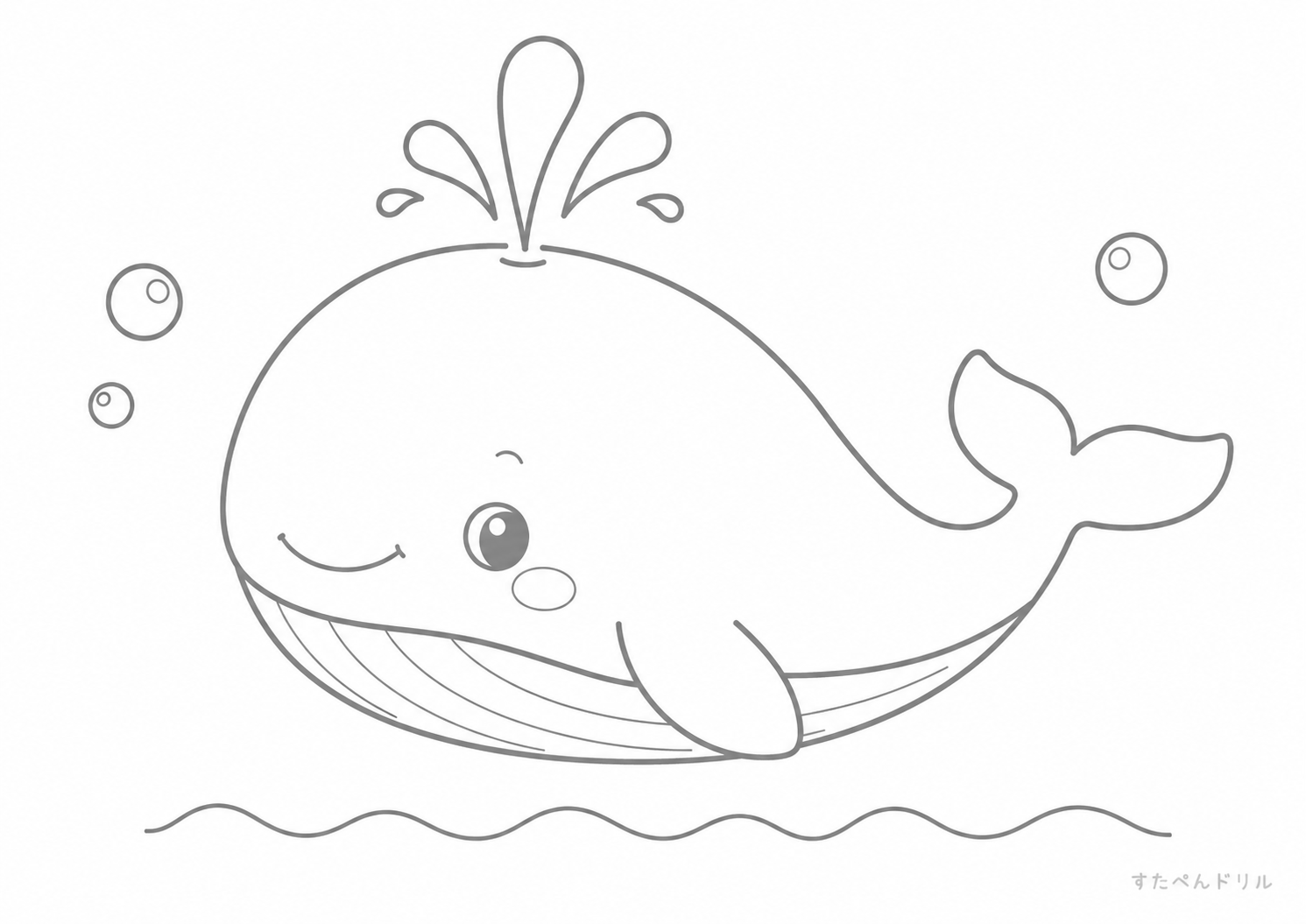 潮を吹くクジラのぬりえ 無料プリント A4 PDF