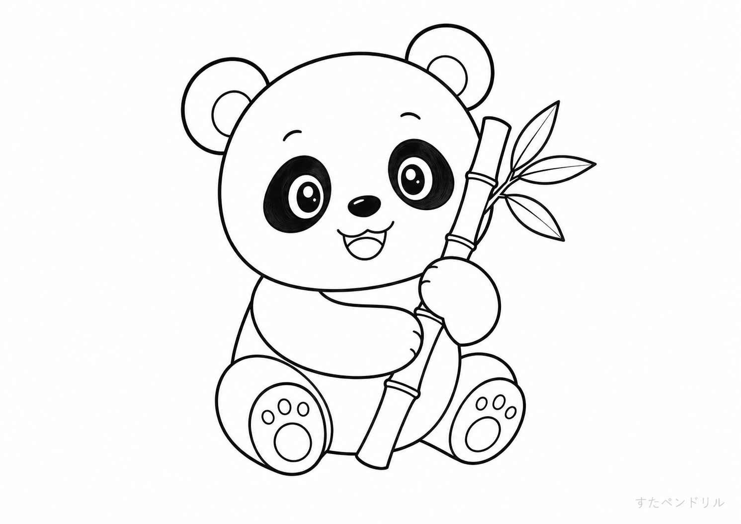 01 竹をもつ かわいいパンダ ぬりえ