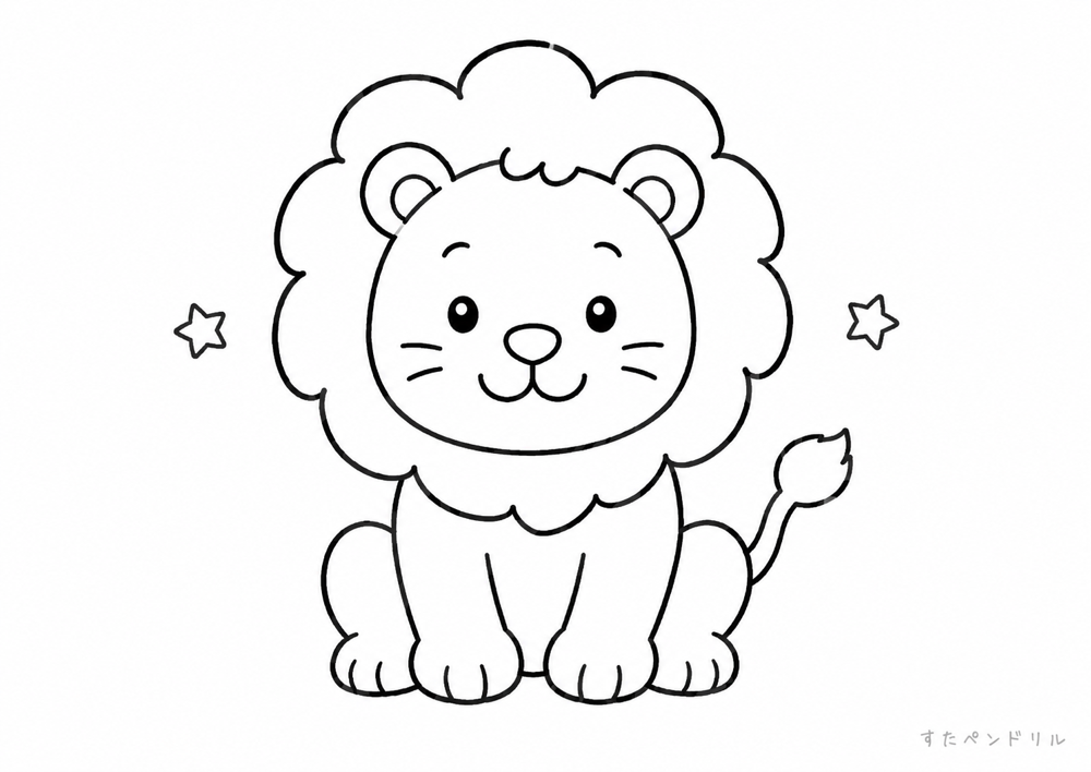 すわるライオンの無料ぬりえプリント（PDFダウンロード）