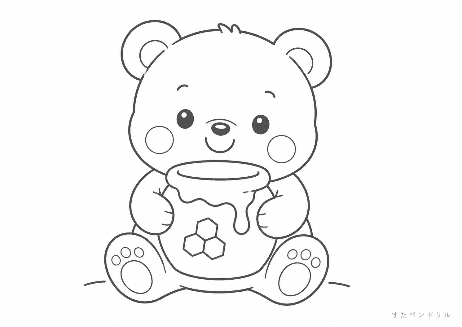 はちみつをもつくまのぬりえ