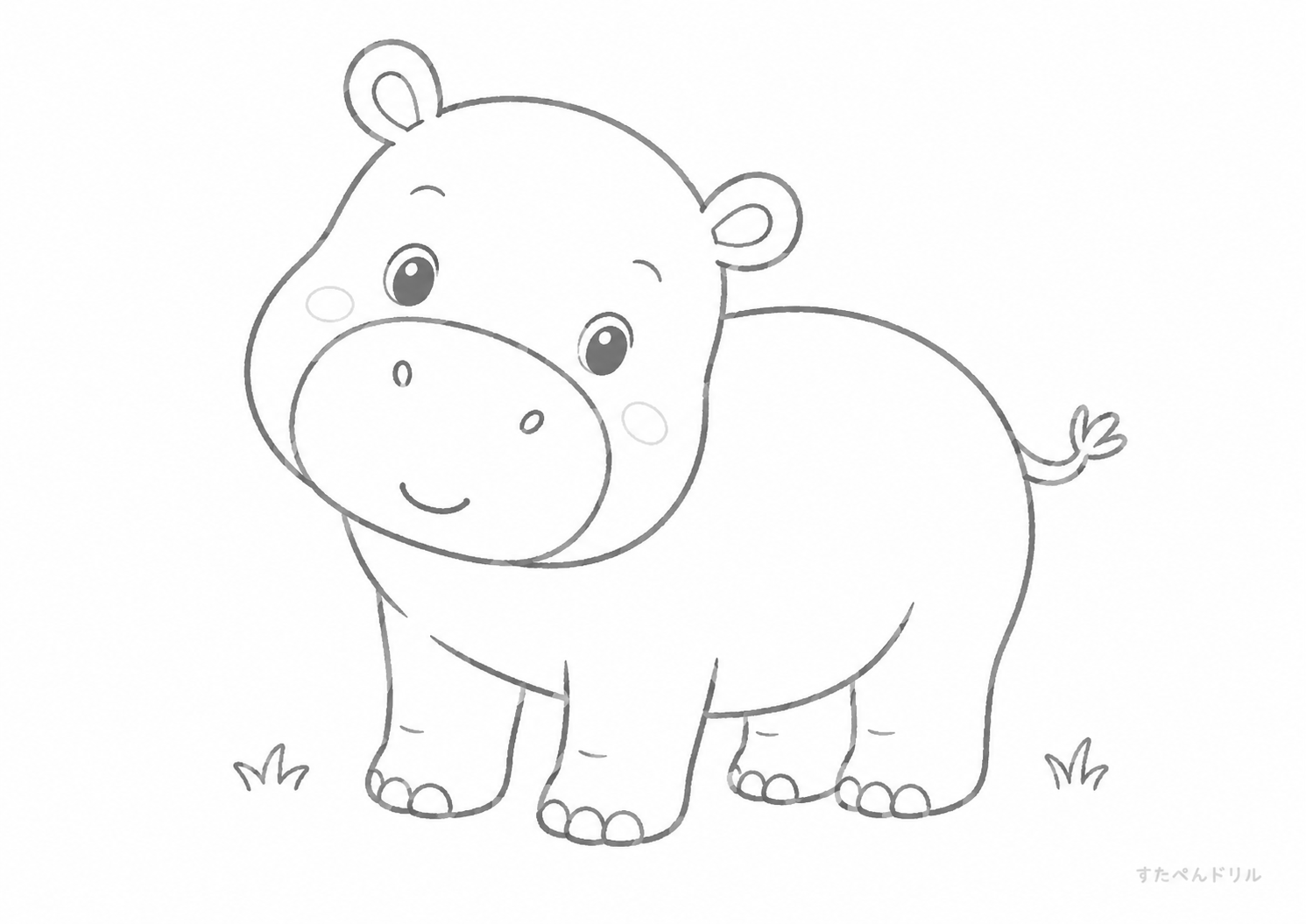 にっこりカバのぬりえプリント