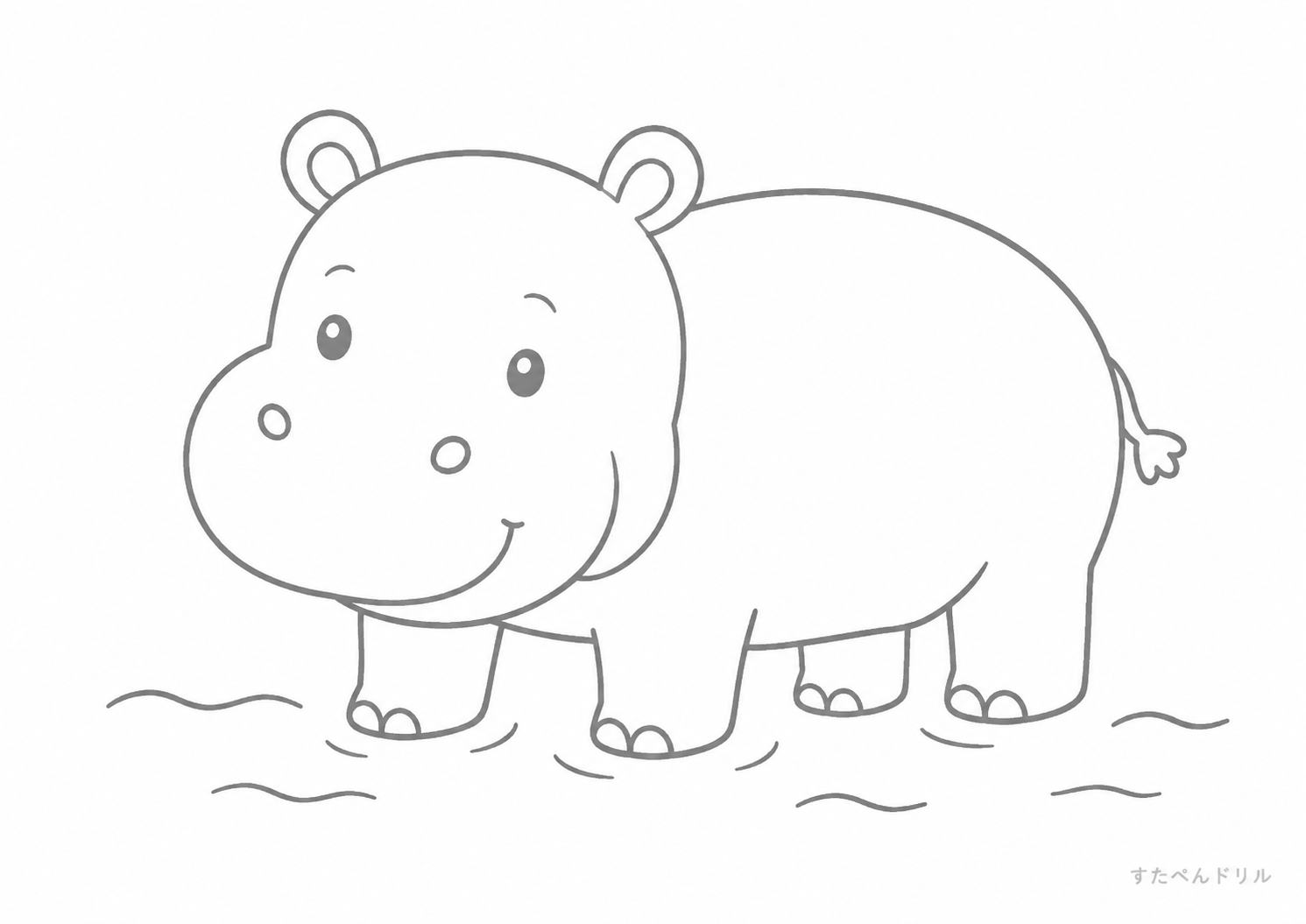 水の中のカバぬりえプリント