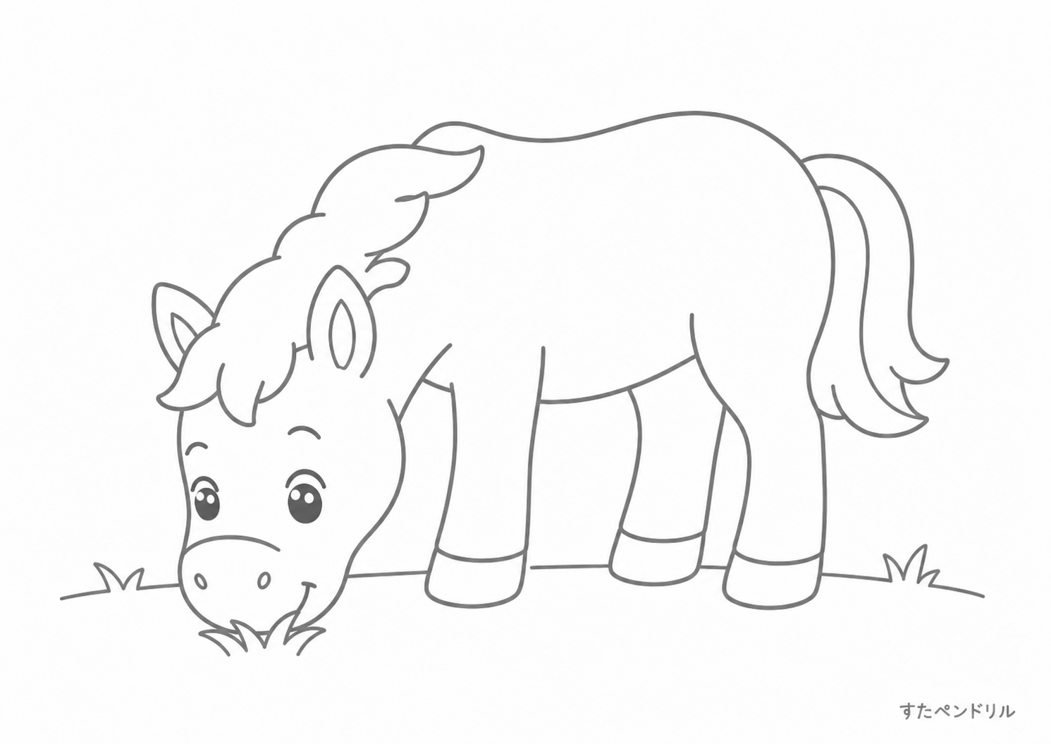 くさをたべるうまの塗り絵（無料ぬりえ・PDF印刷）
