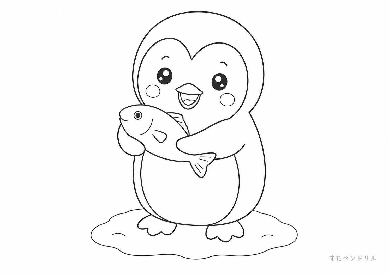 魚を持つペンギンのぬりえ