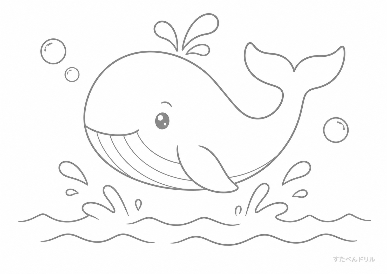ジャンプするクジラのぬりえ 無料プリント A4 PDF