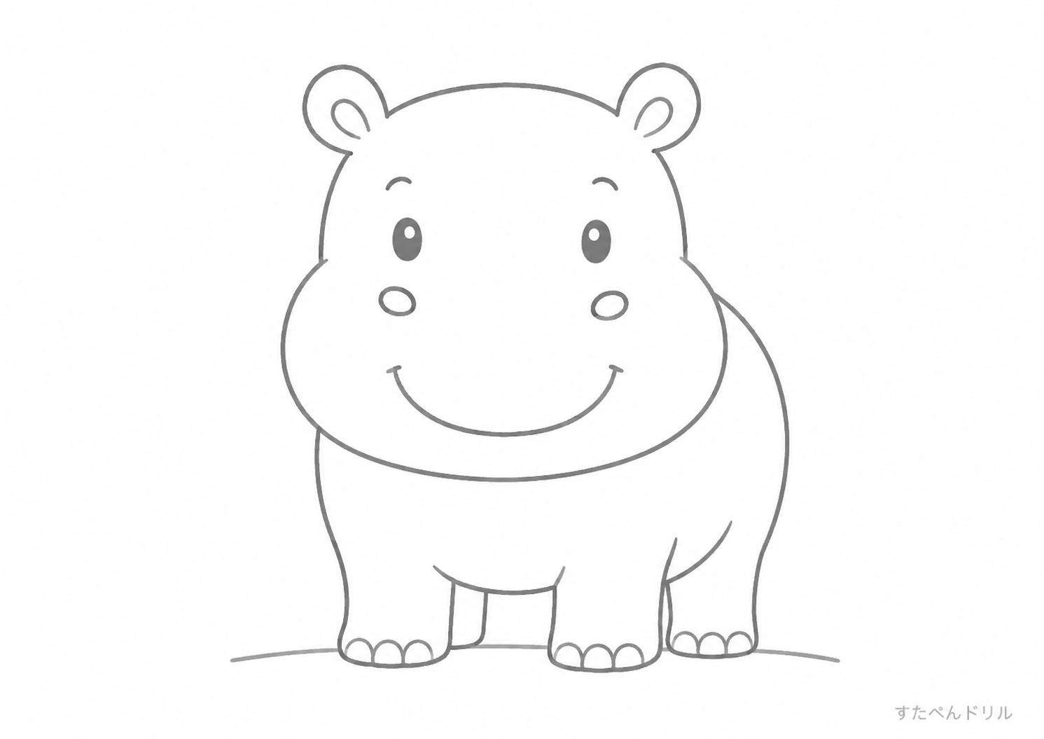 立っているカバのぬりえプリント
