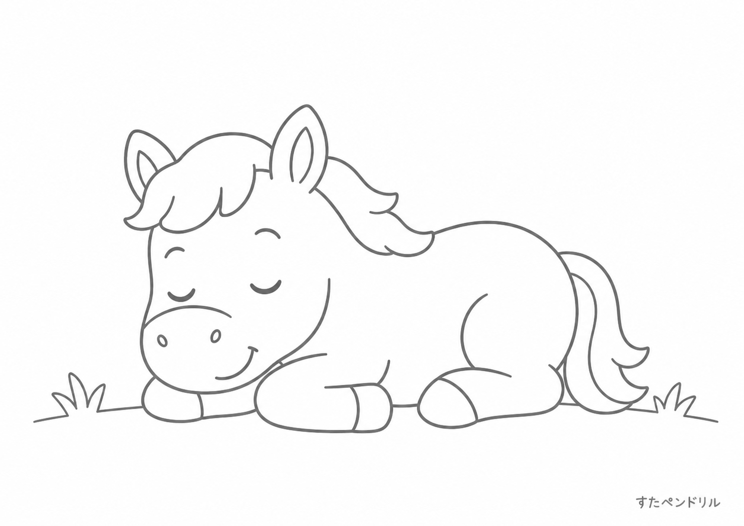 ねむるうまの塗り絵（無料ぬりえ・PDF印刷）