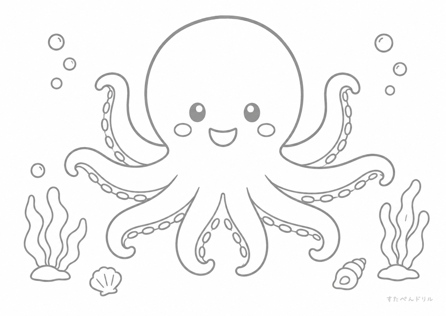 かわいいタコの塗り絵プリント