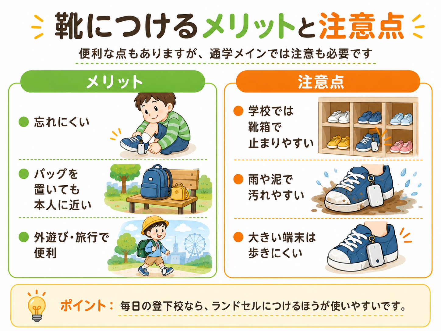 子供GPSを靴につけるメリットと注意点のイメージ
