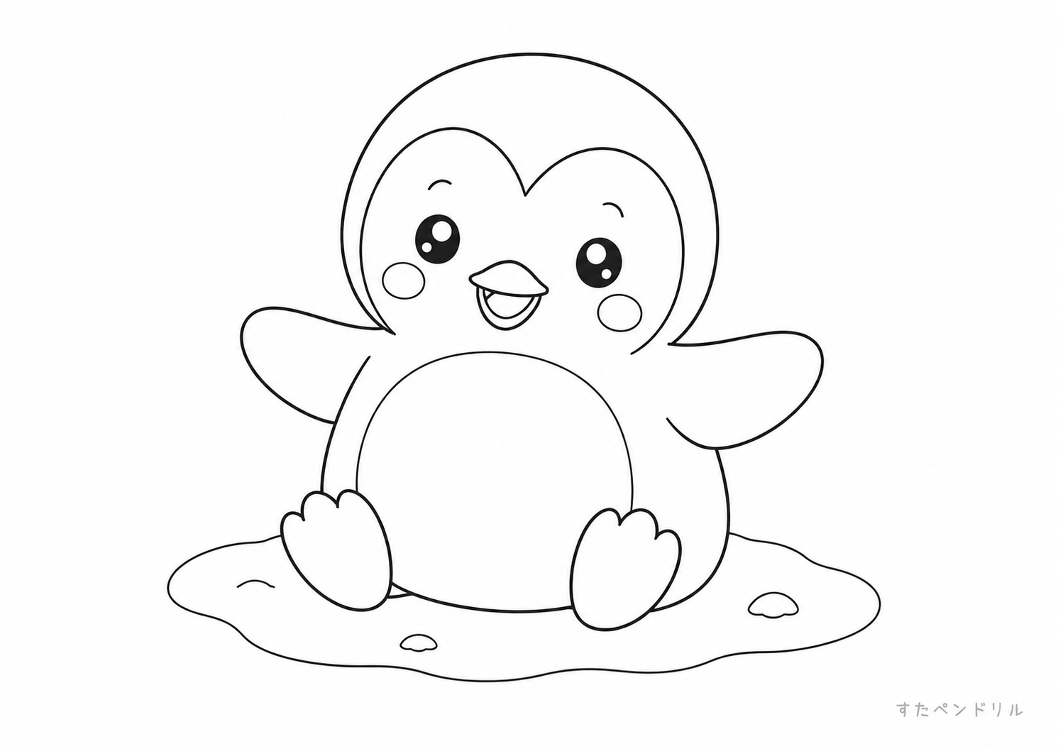 雪の上に座るペンギンのぬりえ
