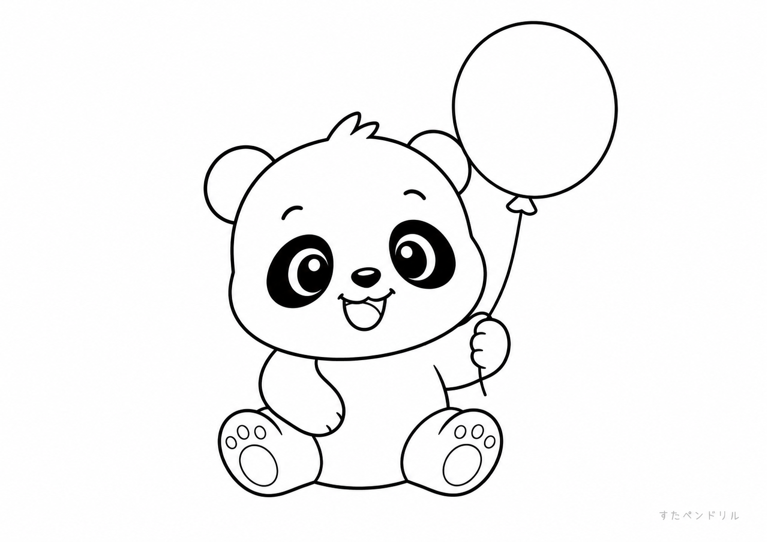 04 風船をもつパンダ ぬりえ