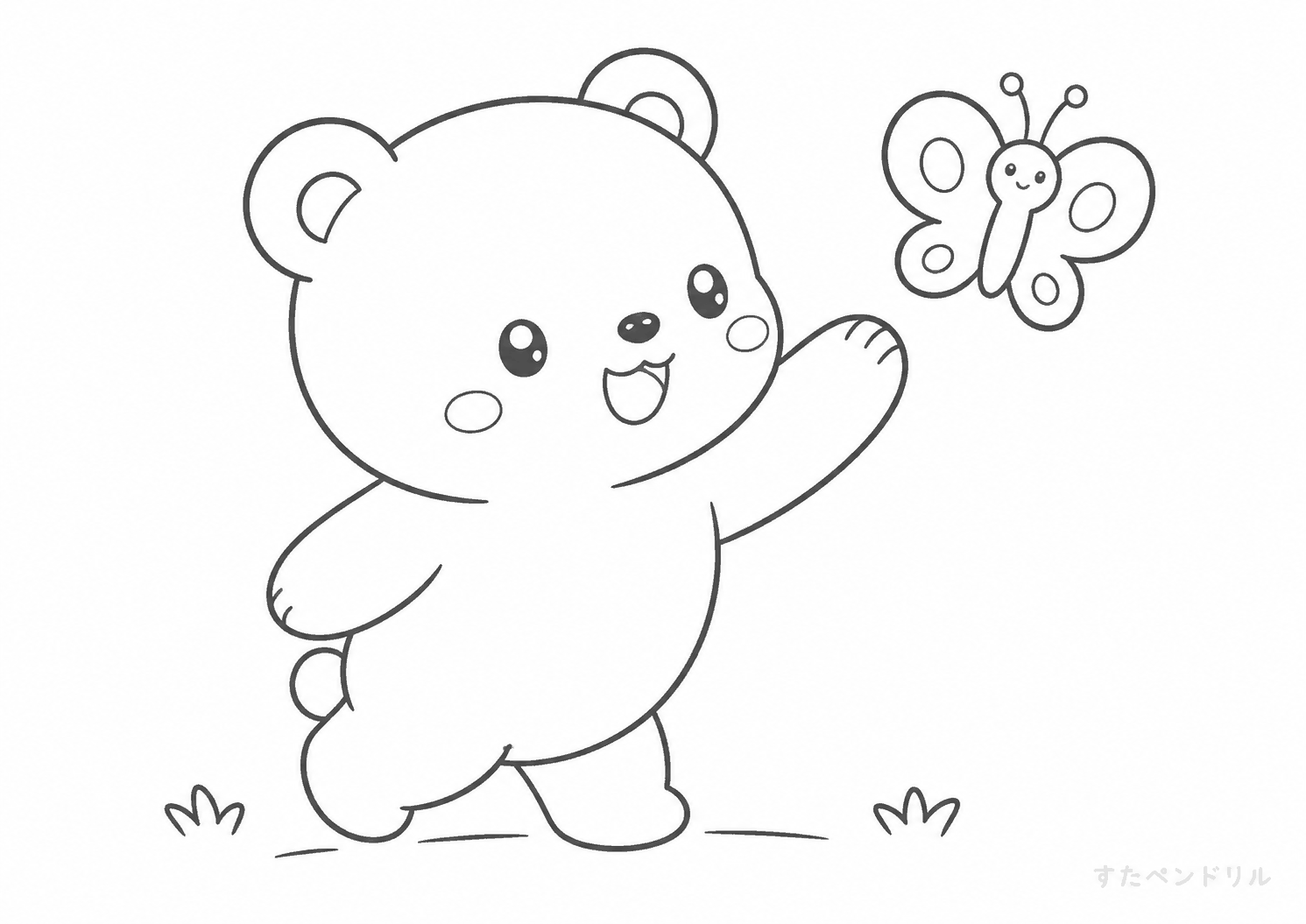 ちょうちょとあそぶくまのぬりえ