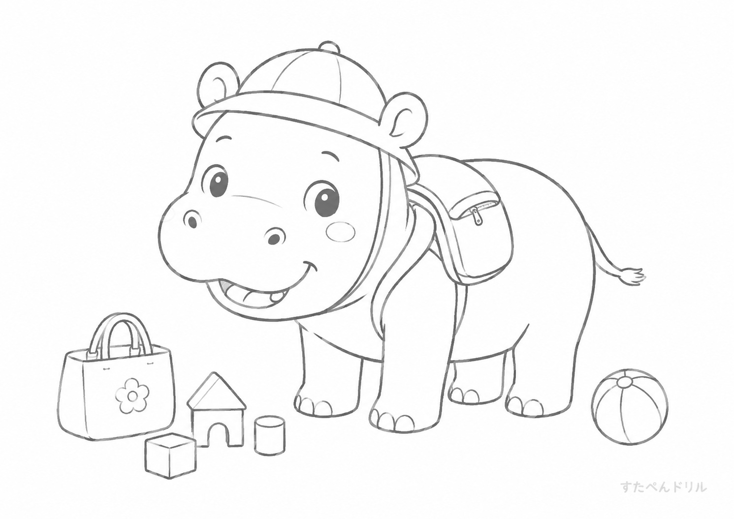通園バッグのカバぬりえプリント