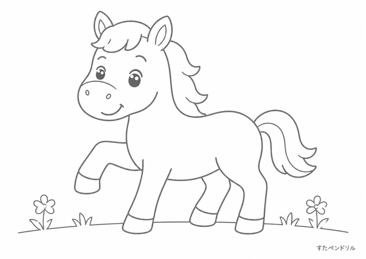 おはなとうまの塗り絵（無料ぬりえ・PDF印刷）