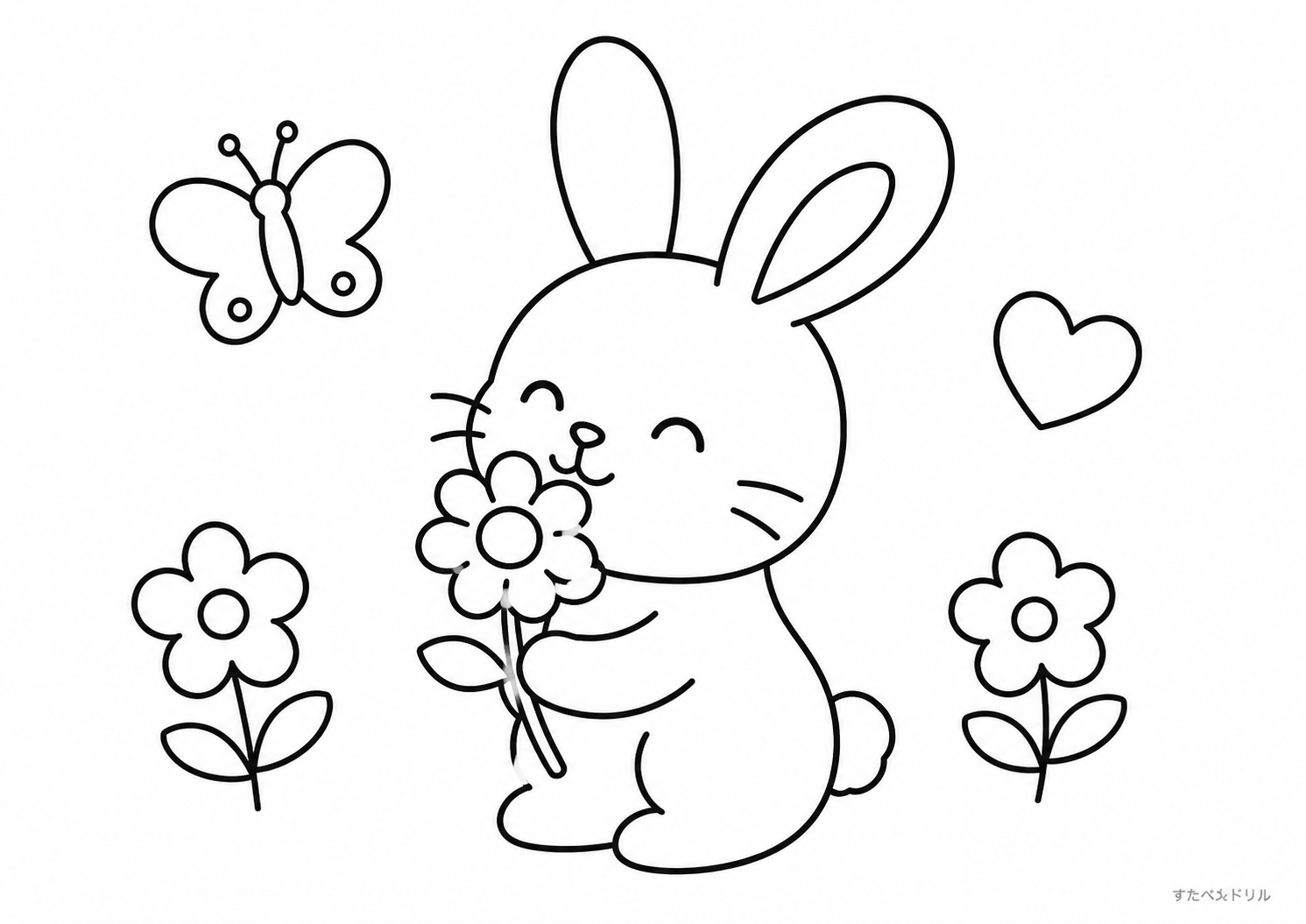うさぎぬりえ・お花を持つ