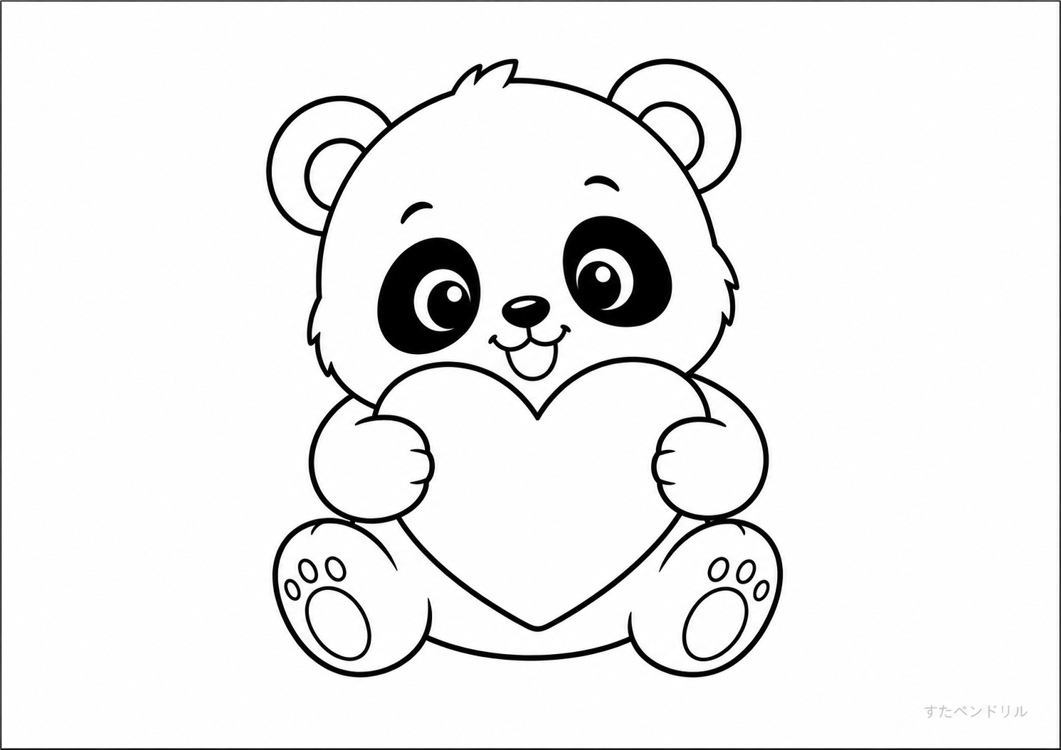 05 ハートをだくパンダ ぬりえ