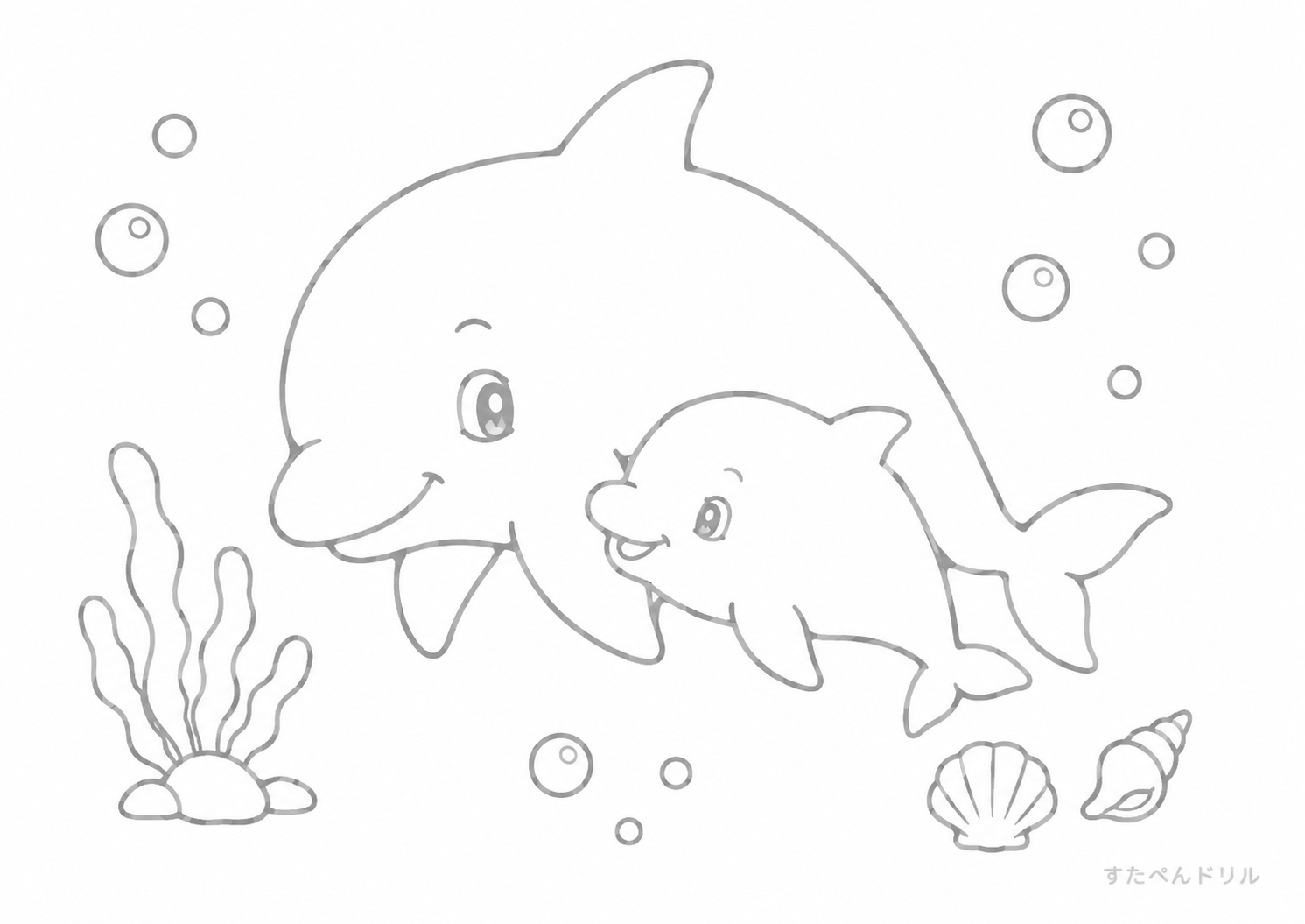 親子イルカの塗り絵プリント