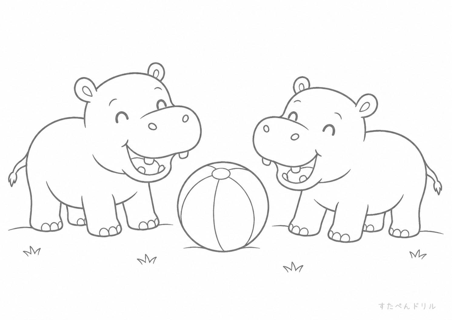 ボール遊びのカバぬりえプリント