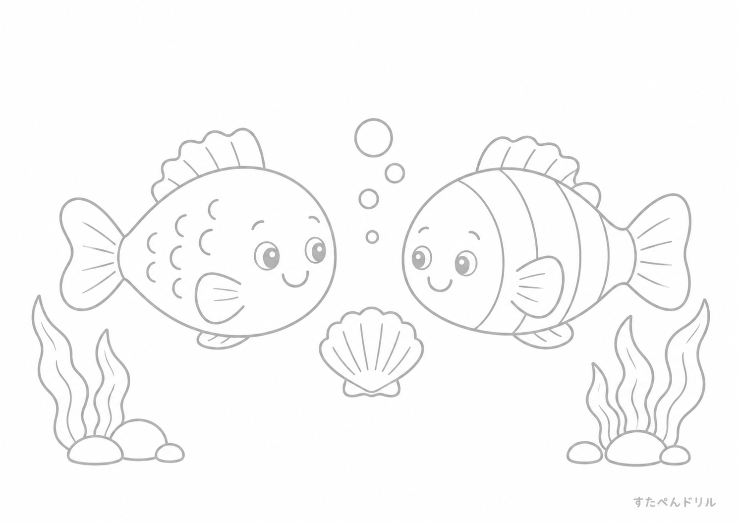 なかよし魚の塗り絵プリント
