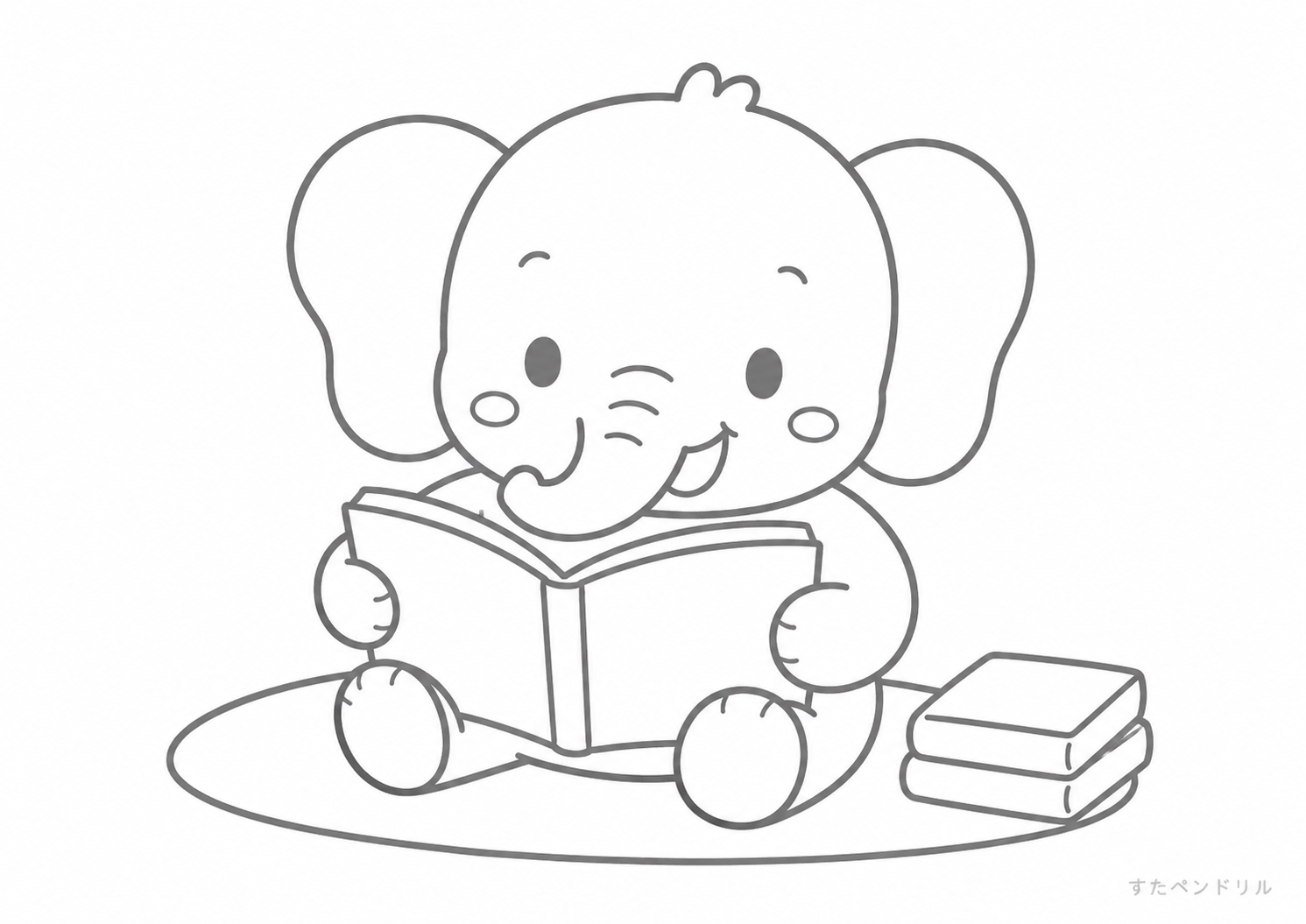 ぞうのどくしょのぬりえ