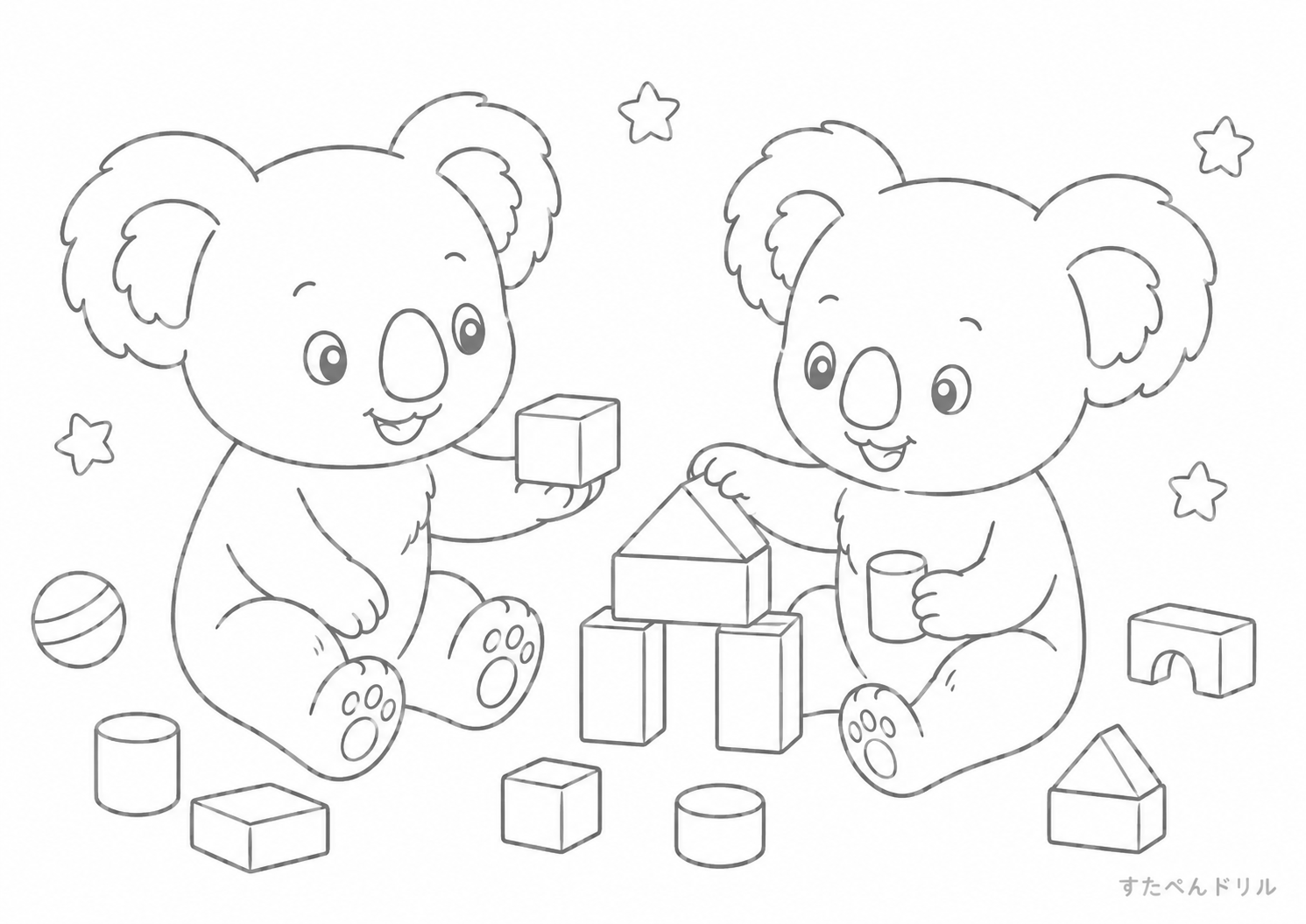 ブロック遊びコアラのぬりえ 無料プリント A4 PDF