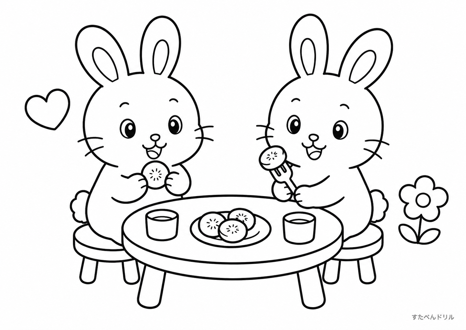 うさぎぬりえ・おやつ時間