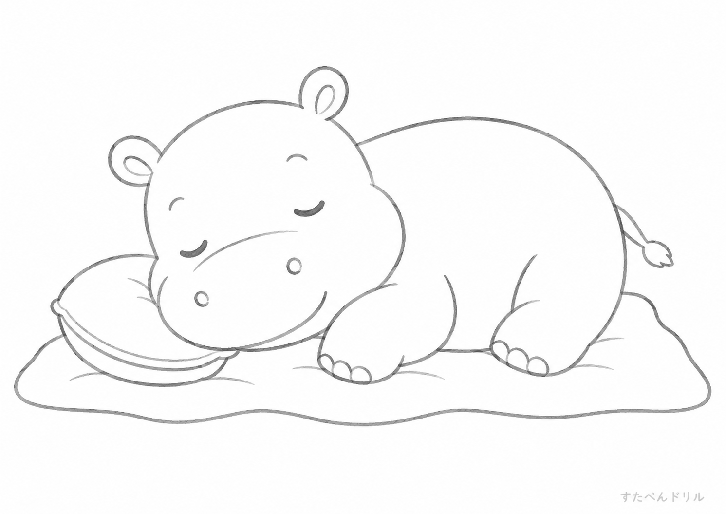 お昼寝カバのぬりえプリント