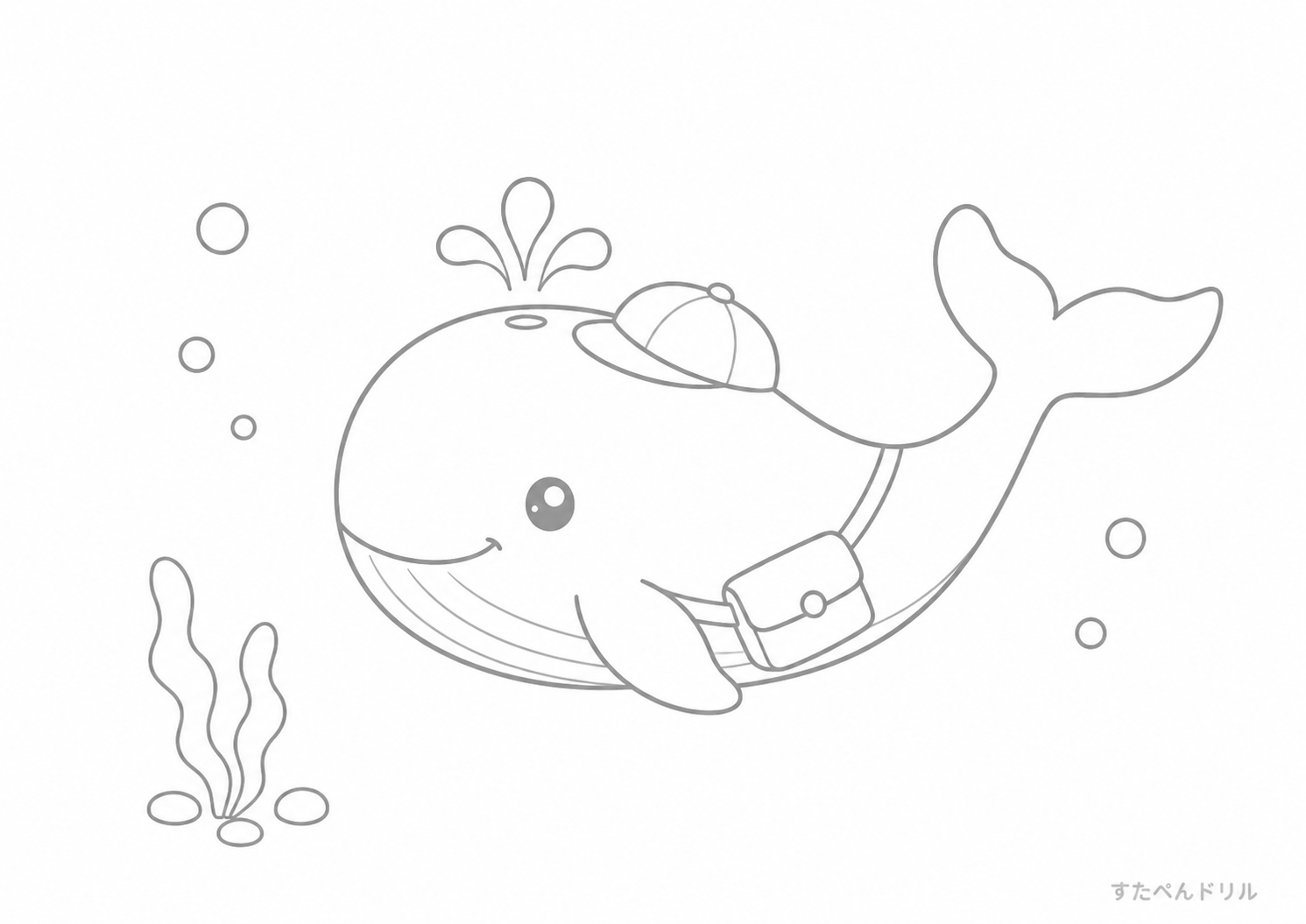 通園バッグのクジラぬりえ 無料プリント A4 PDF