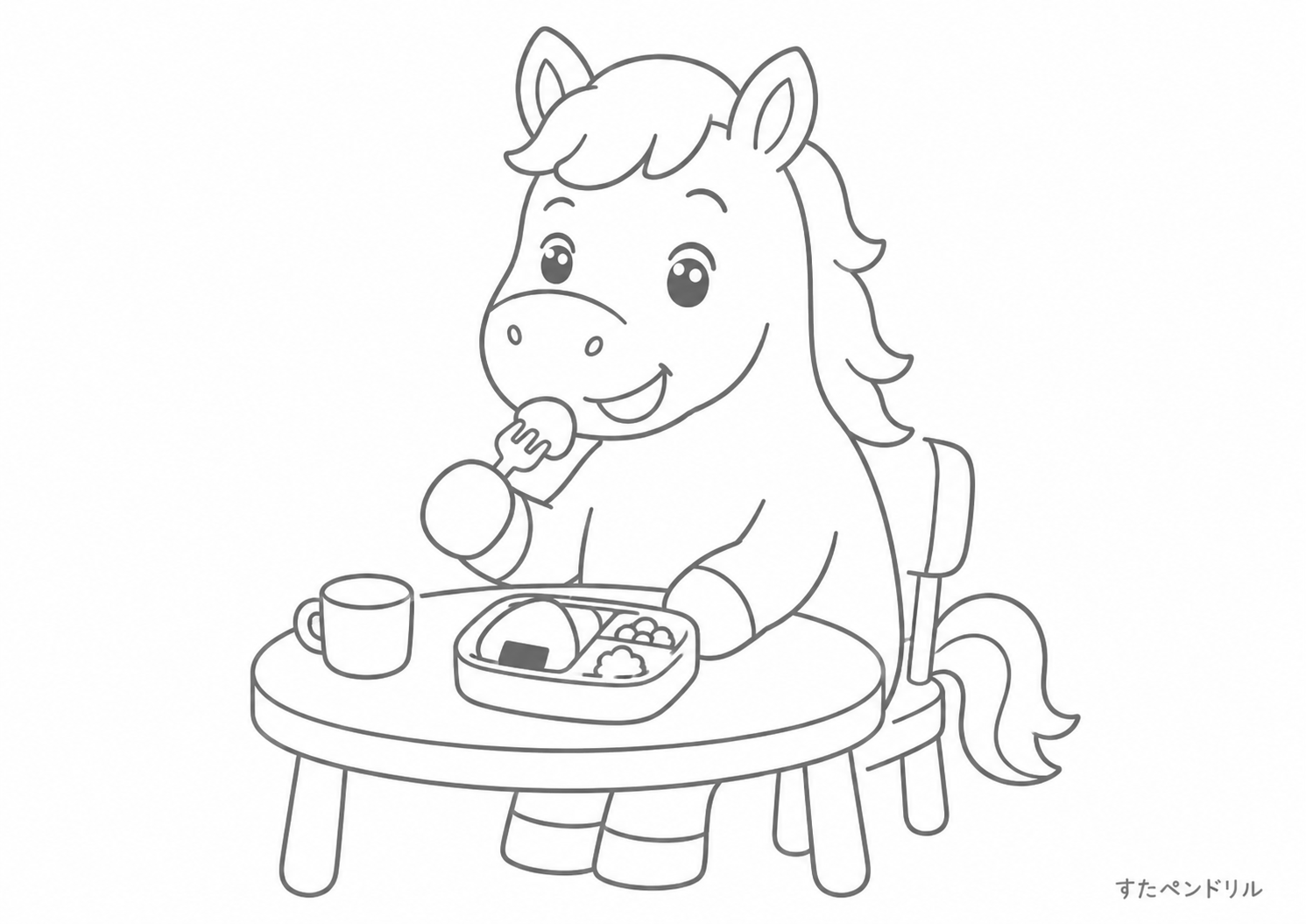 つみきであそぶうま（無料ぬりえ・PDF印刷）