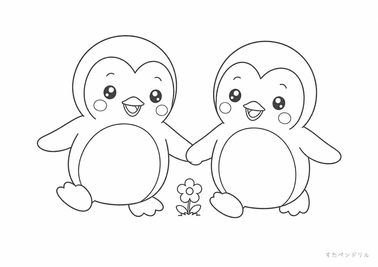 手をつなぐ友達ペンギンのぬりえ