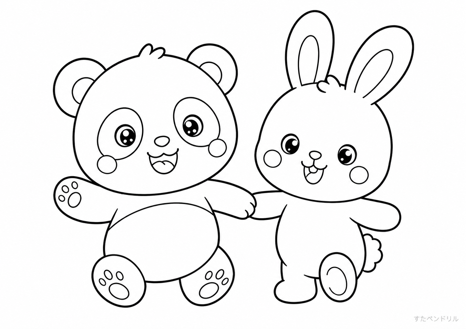 10 うさぎと手をつなぐパンダ ぬりえ