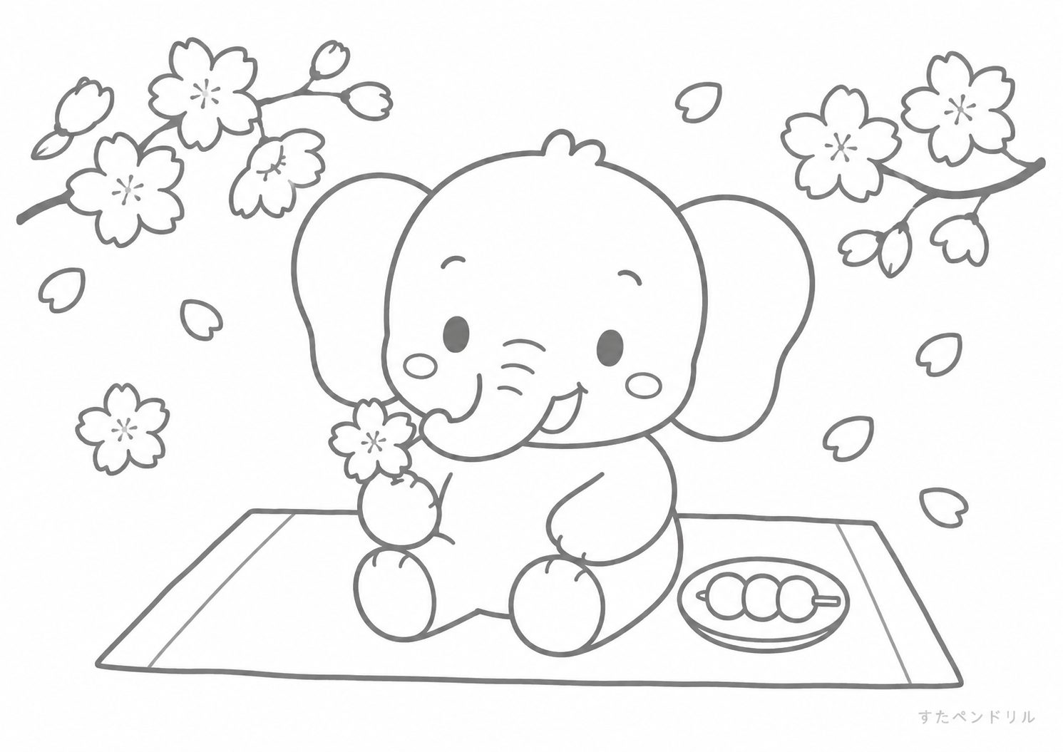 ぞうのおはなみのぬりえ
