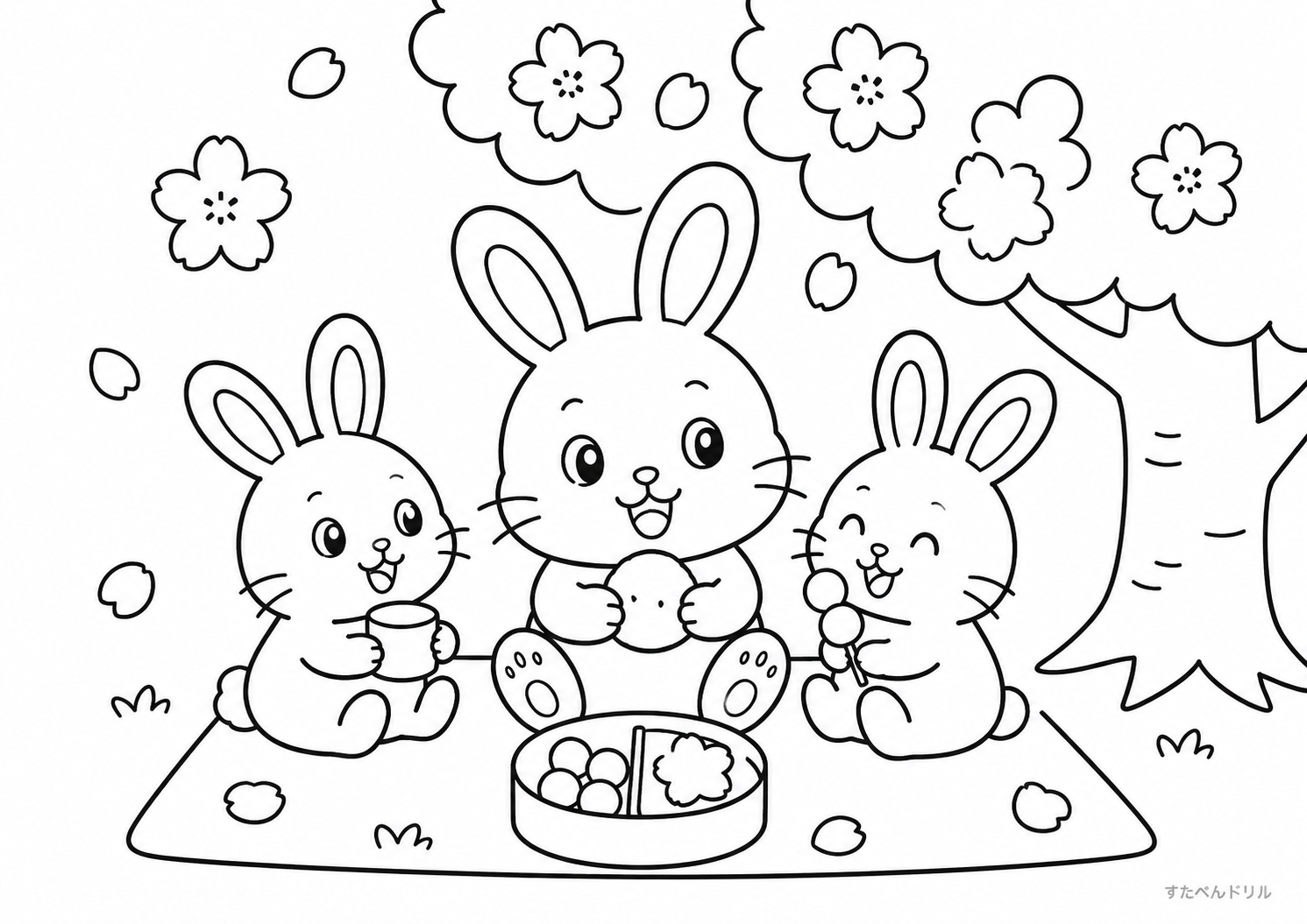 うさぎぬりえ・春・お花見