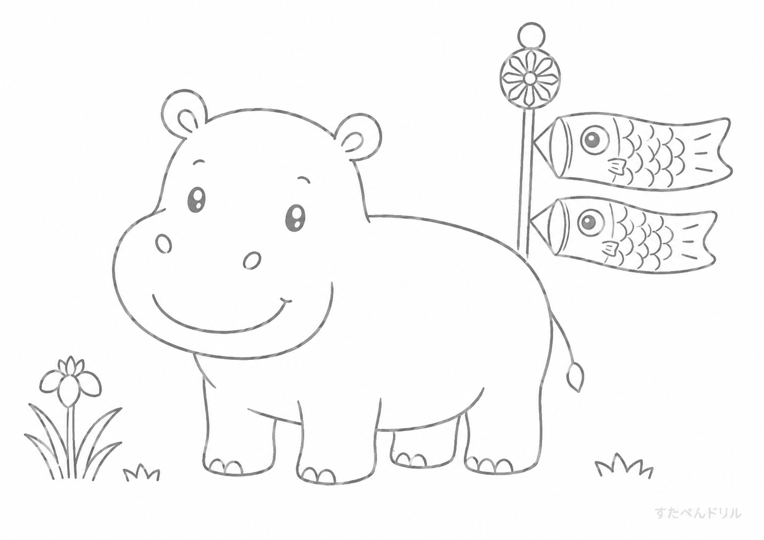 こいのぼりとカバぬりえプリント