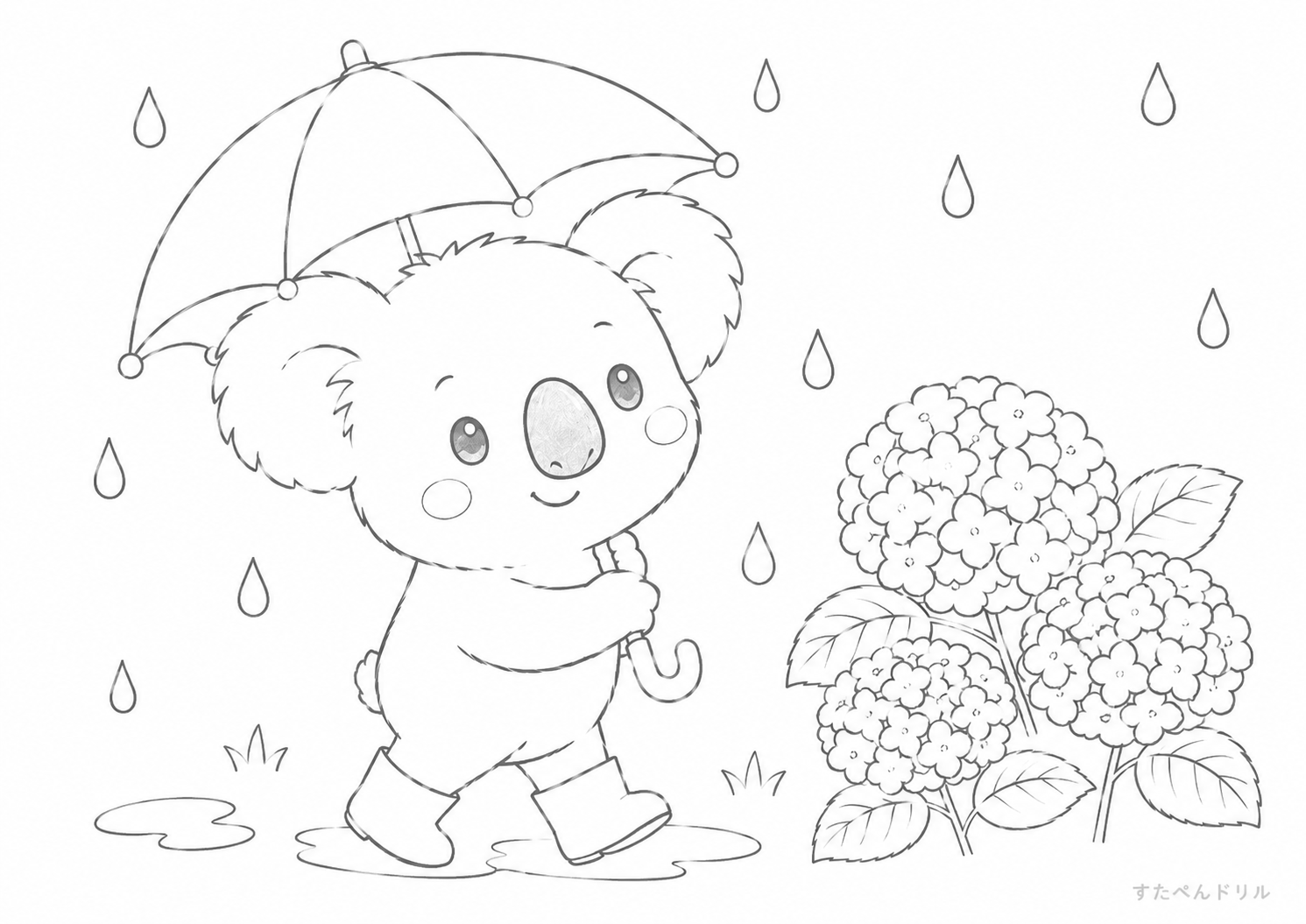 雨の日コアラのぬりえ 無料プリント A4 PDF