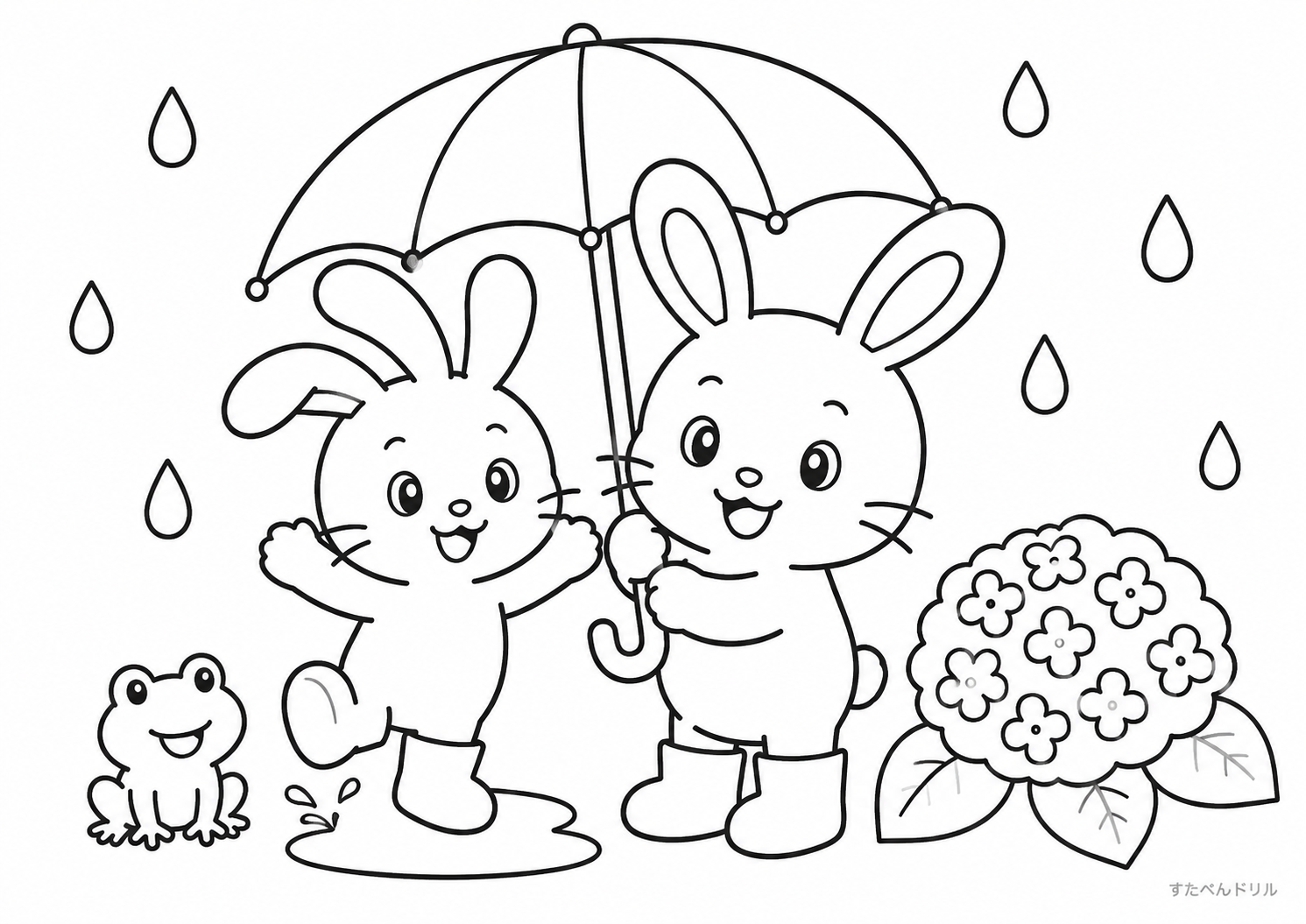 うさぎぬりえ・梅雨・雨の日