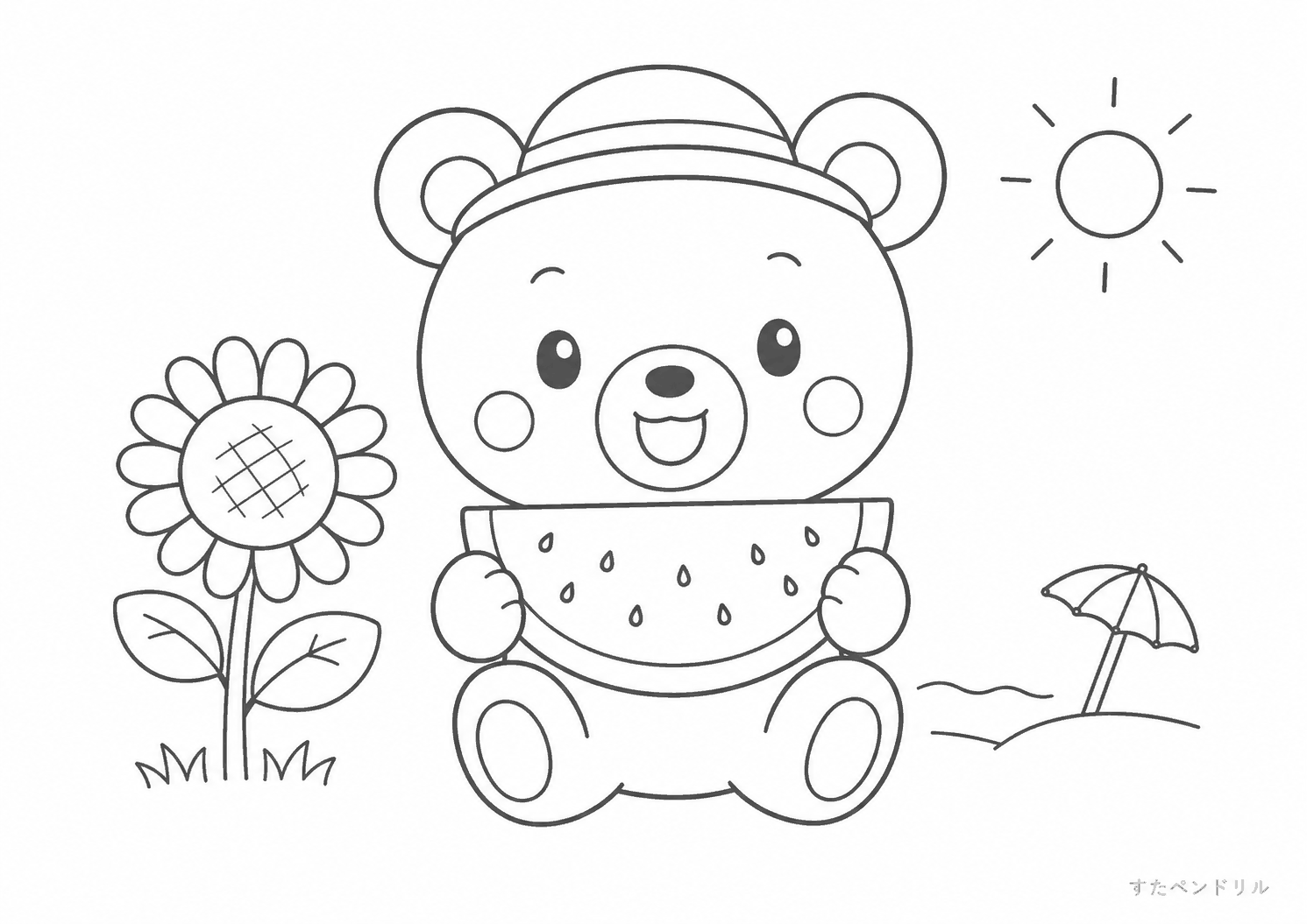 夏のくまのぬりえ