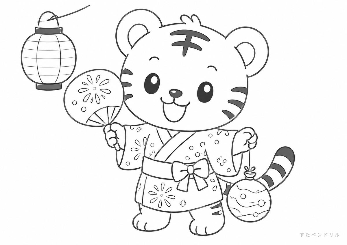とらのぬりえ｜夏祭りのとら（季節）