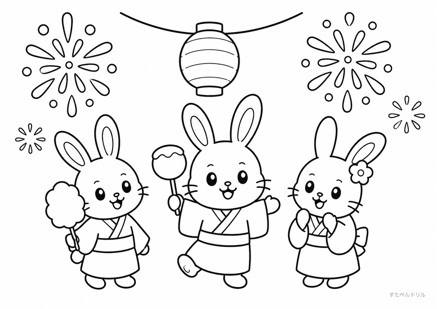 うさぎぬりえ・夏・お祭り