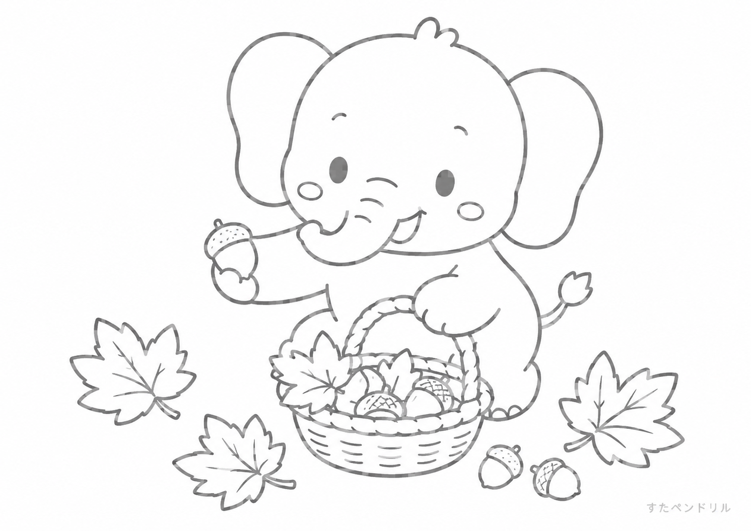 ぞうのあきさがしのぬりえ
