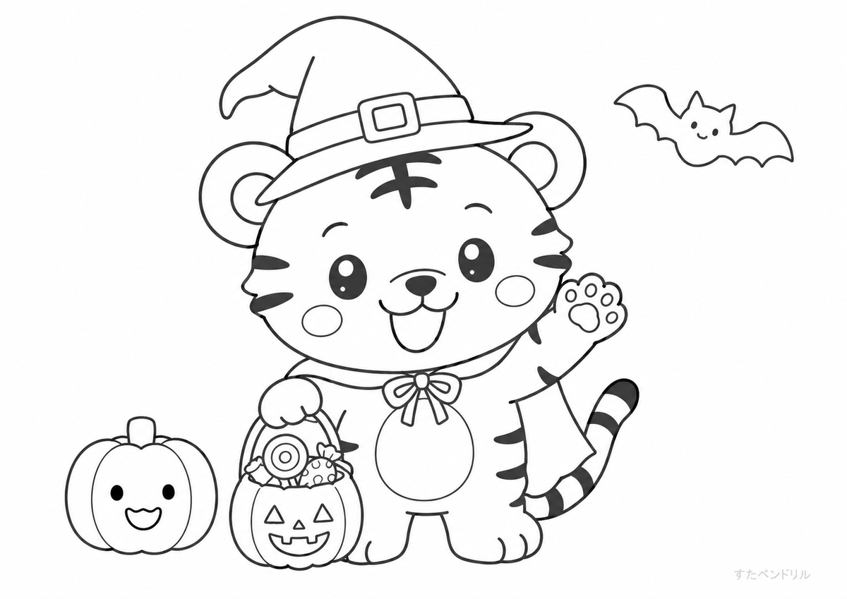 とらのぬりえ｜ハロウィンのとら（季節）
